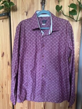 Rosso Milano Plum Patterned Long-Sleeve Button-Up Shirt (size XL, 16.5)